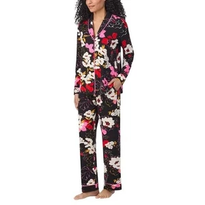 Room Service Women's Shawl Collar Pajama Set - Black Floral - XL    NWT  🌺🎁 - Picture 1 of 7