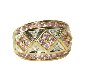 14k yellow gold Natural Diamond  Lab Created Pink Sapphire  Ladies Ring - Picture 1 of 9