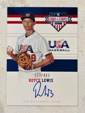 ROYCE LEWIS 2017 Panini Stars & Stripes USA Baseball *On Card* AUTO # 357/499