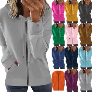 Women Hoodies Zip Up Hooded Sweatshirts Ladies Sport Loose Fit Long Sleeve Warm - Picture 1 of 26