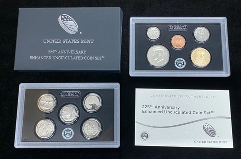 2017 United States Mint 225th Anniversary Enhanced Uncirculated Coin Set  W/ OGP Cover