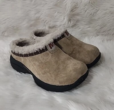 Mules sin cordones Merrell Kids talla 9 Primo Chill Slides de cuero tostado forrados de piel Foto 1 de 4