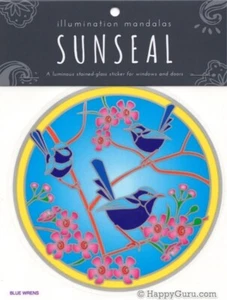 “Blue Wrens" Sunlight Sunseal Window Art Sticker Decal Stain Glass Art - Picture 1 of 2