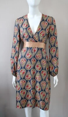 PAUL & JOE Vestido de Seda Paisley Estampado Floral Lazo Cinturón Mangas Largas FR40 UK12 US8 Foto 1 de 4