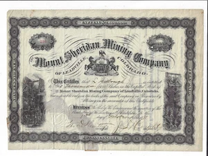 COLORADO 1881 The Mount Sheridan Mining Co of Leadville Stock Certificate - Picture 1 of 2