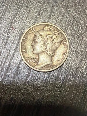 MERCURY DIME 1945-S COIN - VF(Very Fine) with 90% Silver & 10% Copper Content - Image 1 of 2