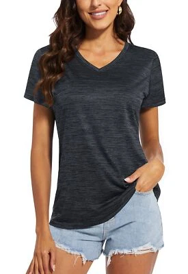 UPF50+女式短袖衬衫速干远足健身房锻炼休闲T恤 — 第 1/4 张图片