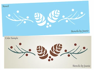 Joanie Stencil Winter Pip Berry Pinecone Branch Border Cabin Rustic Lodge Art - Picture 1 of 17