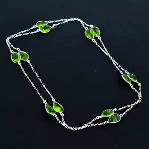 Peridot 925 Sterling Silver Pear Gemstone Handmade Jewelry Necklace 36" VJ 264 - Picture 1 of 5