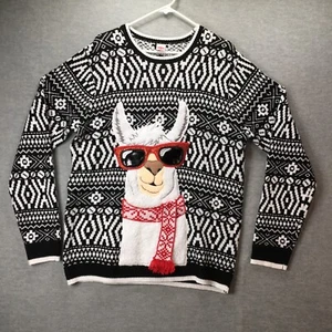 Llama Comfy Xmas Sweater Size LARGE Black White Holiday Time Ugly Sweater - Picture 1 of 6