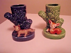 Tree Stump with Animal Bud Vase, Set of 2 - Picture 1 of 4