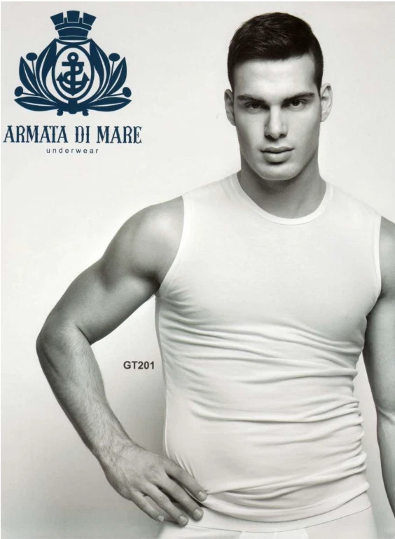 Armata di Mare Canotta  Caraco da Uomo Bianca Spalla Larga  intimo Cotone GT201 - Immagine 1 di 3