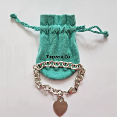 Tiffany 1837 heart tag chain link bracelet 7.4"- Vintage 2001 w/ Pouch - Image 1 of 3