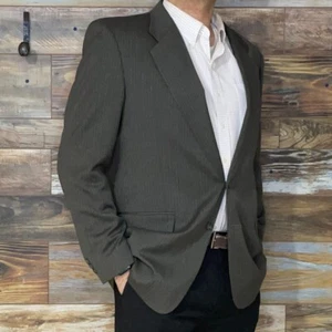 Oleg Cassini 100% Wool Gray Striped Blazer Sport Jacket Size 46L *EXCELLENT* - Picture 1 of 10