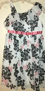 Girls Easter clothes size 7 George white black floral sleeveless party dress - Picture 1 of 4