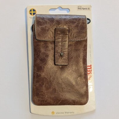 Bolsa de cuero marrón para teléfono celular móvil KRUSELL cuero genuino diseño sueco Foto 1 de 4