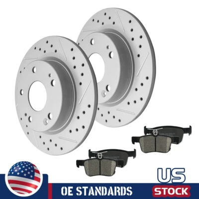 Rear Drilled Disc Rotors Ceramic Brake Pads Kit For 2016 - 2024 Honda Civic - Image 1 of 4