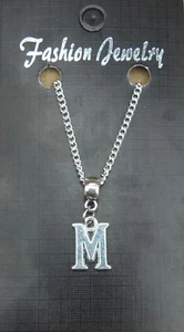Alphabet Letter M Pendant Necklace 18" or 24 Inch Chain Name Initial Charm - Picture 1 of 5