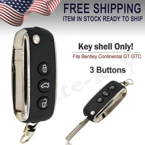FLIP KEY SHELL CASE COVER FOB 3 BUTTON FOR 2006-2016 BENTLEY CONTINENTAL GT GTC - Picture 1 of 7