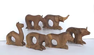 Juego de 6 servilleteros de madera tallados a mano para animales salvajes africanos - Imagen 1 de 8