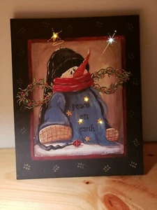 Snowman with Star Picture on Canvas with Led Lights Christmas Decor ~JO MOULTON~ - Picture 1 of 9