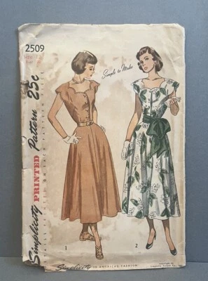 Vintage 1948 Simplicity Sewing Pattern 2509 Misses One Piece Dress Size 12 - Cut - Image 1 of 3