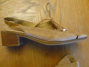 Women's "ThomMcan" Tan Suede 1 1/2" Heel, Size 8, Open Toe, Tie Adjustment - Picture 1 of 8