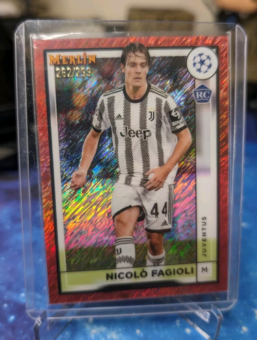 2022-23 NICOLO FAGIOLI TOPPS CHROME MERLIN UEFA #79 Rose Gold Shimmer RC /299