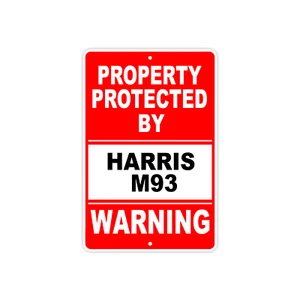 Propiedad protegida por HARRIS M93 pistola rifle munición advertencia letrero de aluminio - Imagen 1 de 1