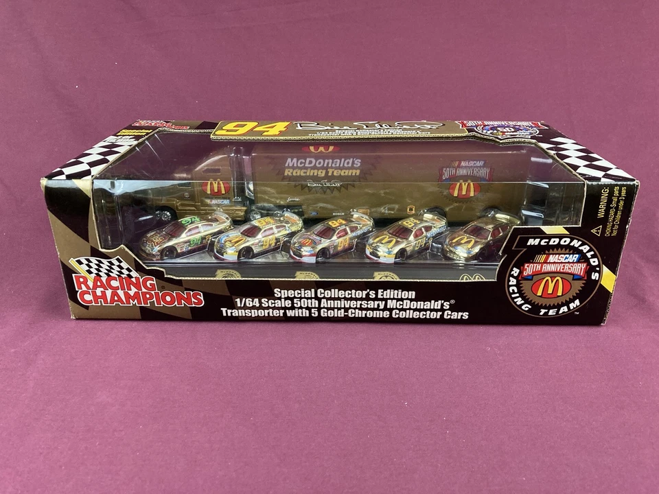 1998 Racing Champions Bill Elliott NASCAR 50th Anniv Mcds 5 Cars W/transporter