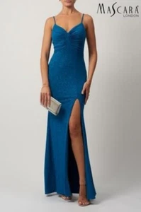Mascara MC191032 size 4 Teal pleated jersey sparkle Evening Gown Jersey NWT - Picture 1 of 19