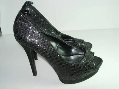 MUJER NEGRO BRILLO PEEP TOE STILETTO CONFORT ZAPATOS TACÓN TALLA 6 6.5 M Foto 1 de 4