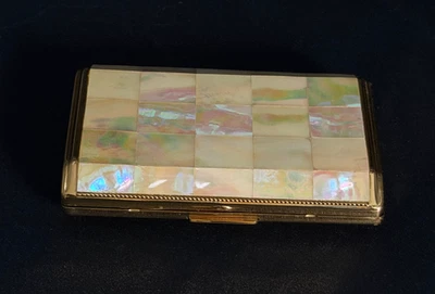 Vintage Melissa Cigarette Case With Mother Of Pearl/Abalone and Gilt Metal - Image 1 of 4