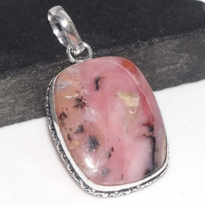 925 Silver Plated Peruvian Pink Opal Pendant Handmade Size 1.8" GW - Image 1 of 3