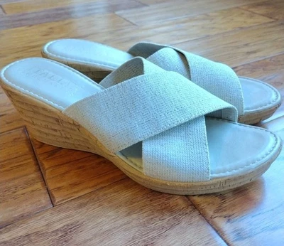 Italian Shoemakers Sparkle Speck Tan Natural Slip On Wedge Sandals Size 9 - Image 1 of 4