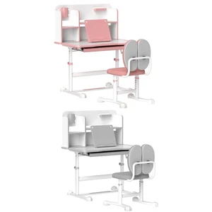 Qaba Height Adjustable Kids Desk and Chair Set w/ Reading Rack - Picture 1 of 23