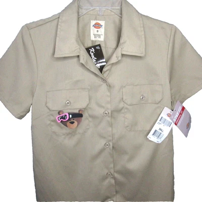 Camisa de Trabajo Dickies Mujer Pequeña Caqui Beige Manga Corta PERSONALIZADA Beanz Bear Patín Foto 1 de 4