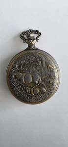 Vintage Westclox Jagd Buck Hunde mechanische Taschenuhr funktioniert USA Made - Bild 1 von 9