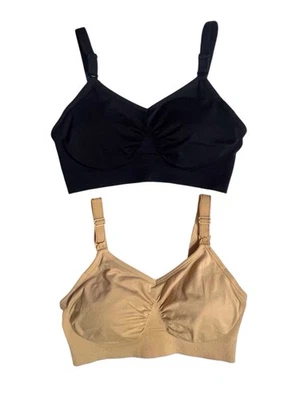 Lot Of 2 Maternity Nursing Padded Bras Wire Free Black  & Beige Size M - Image 1 of 4