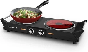 Hot Plate, Techwood 1800W Electric Stove, Countertop Double Burners for Black - Picture 1 of 7