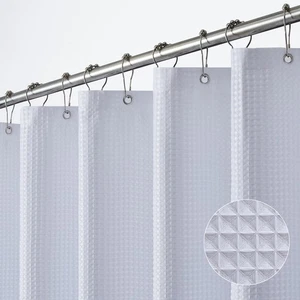 White Waffle Weave Fabric Shower Curtain 72x72 inch Heavy Duty Textured - Picture 1 of 8