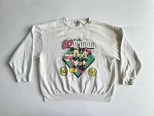 Vintage Disney 60th Anniversary 1928 1988 White Crewneck Sweatshirt Sweater Sz L - Picture 1 of 9
