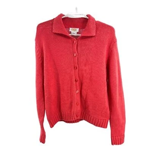 Talbots L salmon pink button up collared cardigan sweater cotton casual work - Picture 1 of 7