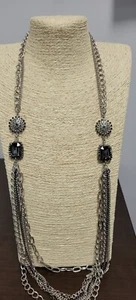 Simply Vera Vera Wang Multi-Strand Necklace Long Silver tone Smoky Rhinestone - Picture 1 of 10