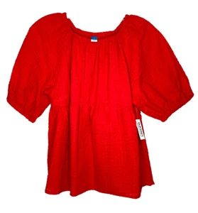 Old Navy Red Blouse Women Size Small NWT Puff Sleeve Empire Waist Elastic Trim - Picture 1 of 5