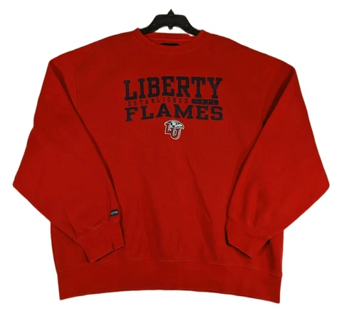 VTG Liberty University Flames Red XXL Crew Neck Sweatshirt Football Basketball Cover