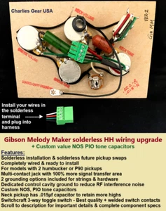Gibson 63/65 HH Melody Maker Solderless Wiring Upgrade + Custom Value Capacitors - Picture 1 of 8