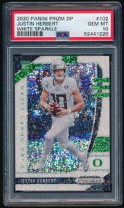 2020 Panini Prizm Justin Herbert White Sparkle #102 PSA 10 RC Rookie SSP SP