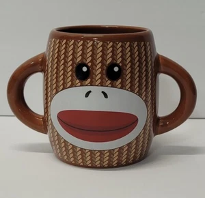 Galerie Sock Monkey Ceramic Hot Coffee Cup Mug 16oz Brown Double Handle-VGC - Picture 1 of 6
