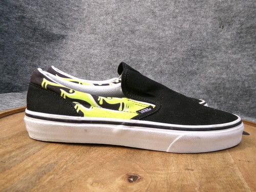 Scarpe da skate Vans Juniors classiche slip on nere in tela con fiamma slime taglia 6 5 US